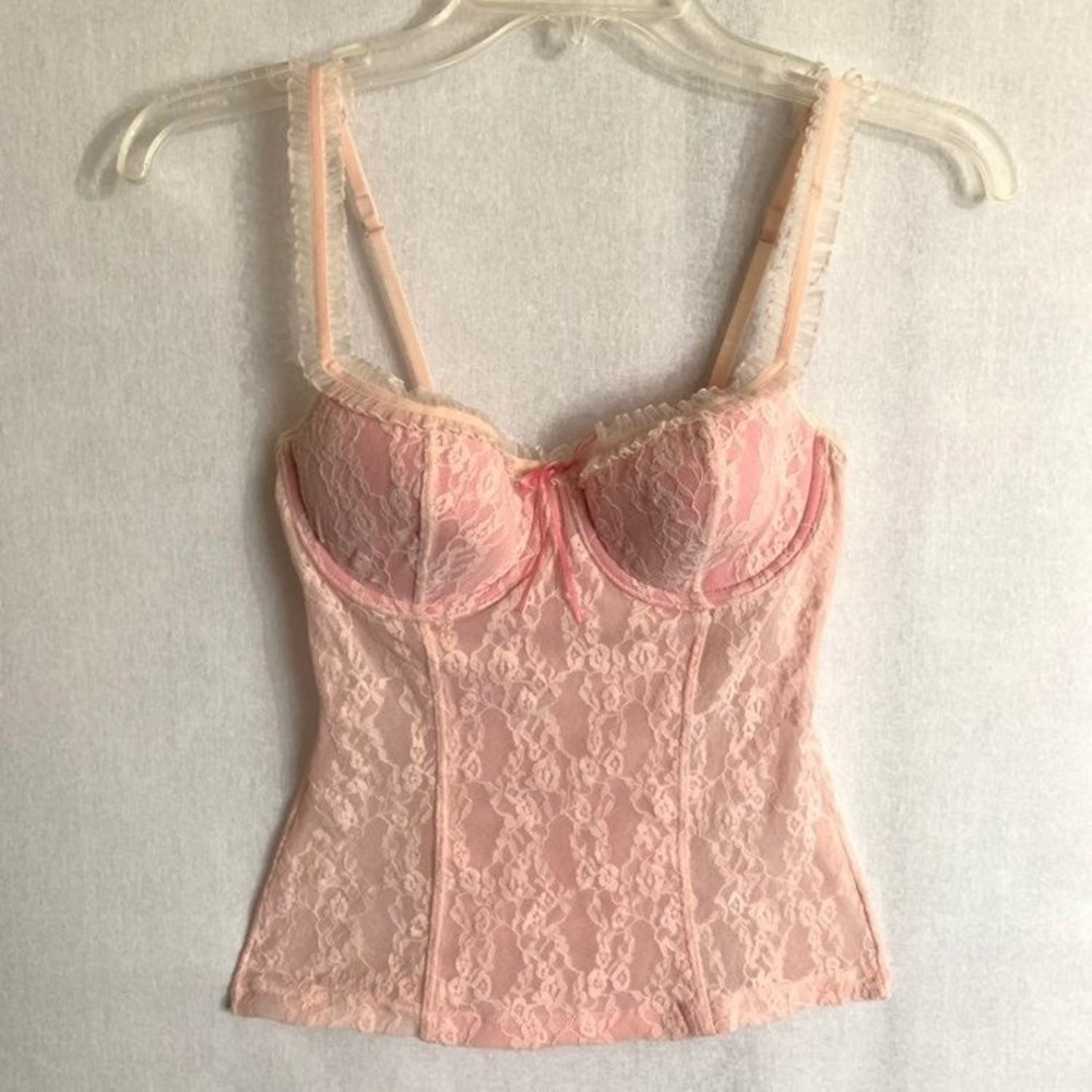 Victoria's Secret Y2K Rare Sydney Carlson Pink Lace Bustier top MEDIUM